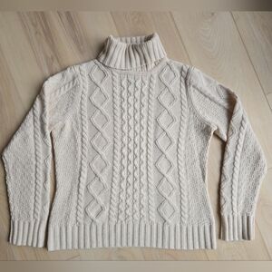 LL Bean Vintage Cozy Cream Cable Knit Turtleneck Sweater Large